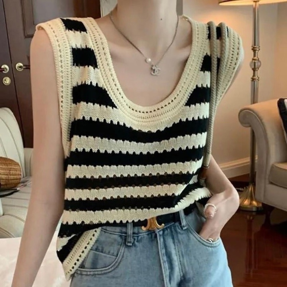 NWT Striped Crochet Knit Tank Top